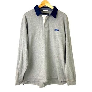 L.L. Bean Men's Lakewashed Logo Rugby Long Sleeve Polo Shirt Grey Size L